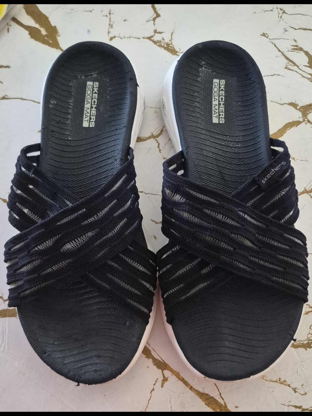 Skechers Navy Slip-On Crisscross Sandals